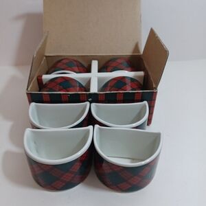 Arita Tartan Plaid Christmas Ceramic Napkin Rings Holders New Oldstock Vintage